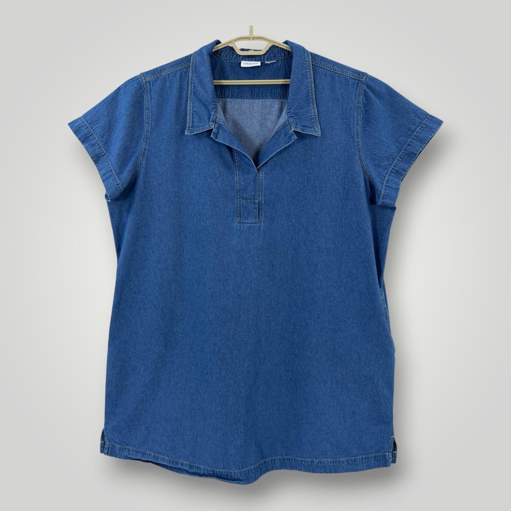 The Vermont Country Store Womens 3X Blue Denim Tunic Shirt Dress